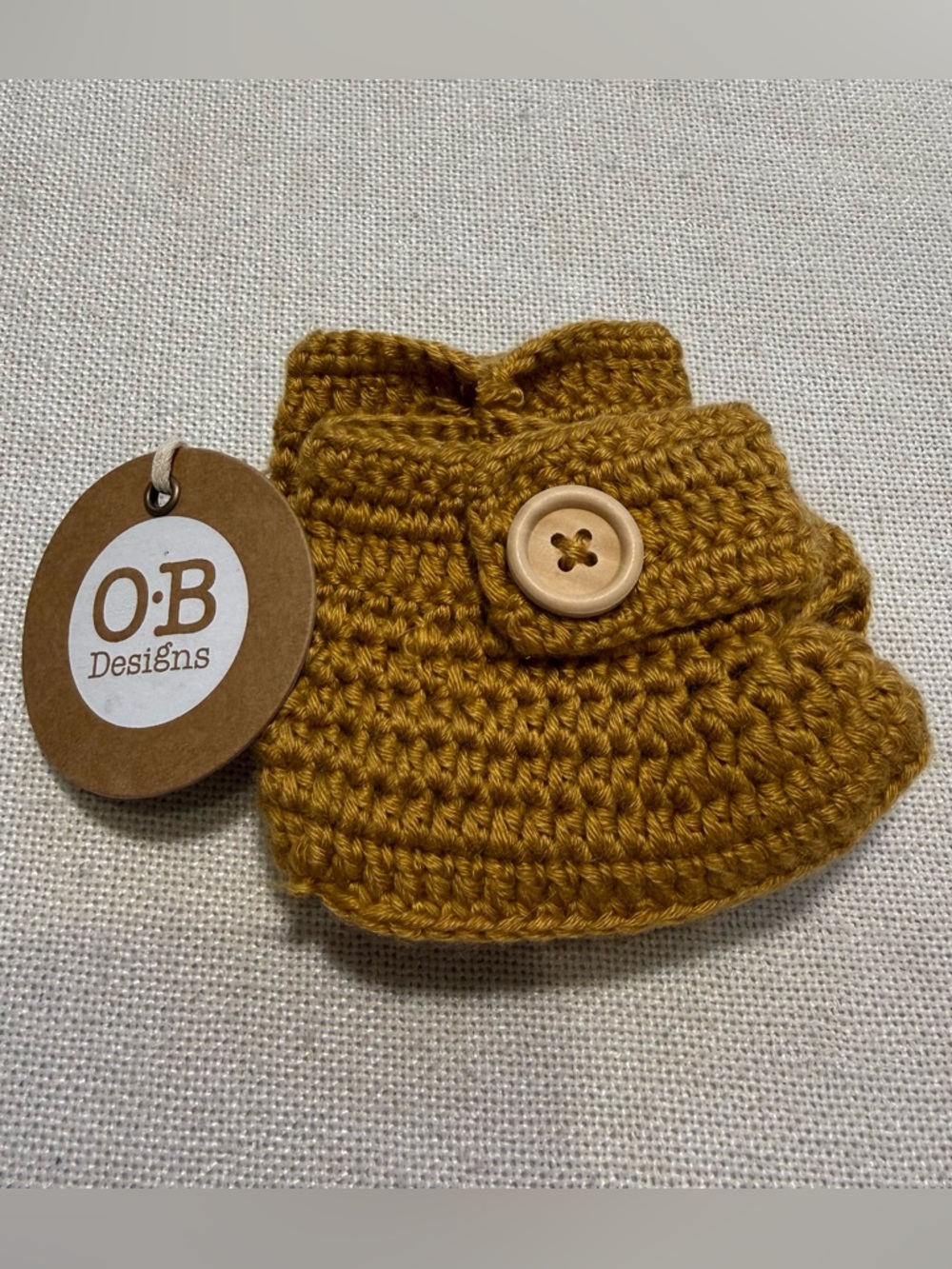 OB Designs Crochet Baby Booties with Button Detail Turmeric 0-6 Months